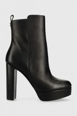 Γυναικεία Μποτάκια Δερμάτινες μπότες Guess Dennis χρώμα: μαύρο