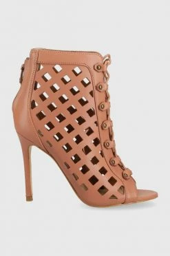 Γυναικεία Πέδιλα με τακούνι Δερμάτινα σανδάλια Guess Abriele καφέ