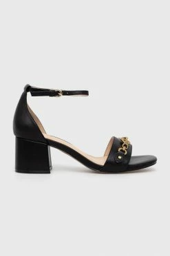 Γυναικεία Πέδιλα με τακούνι Δερμάτινα σανδάλια Guess Sara μαύρο